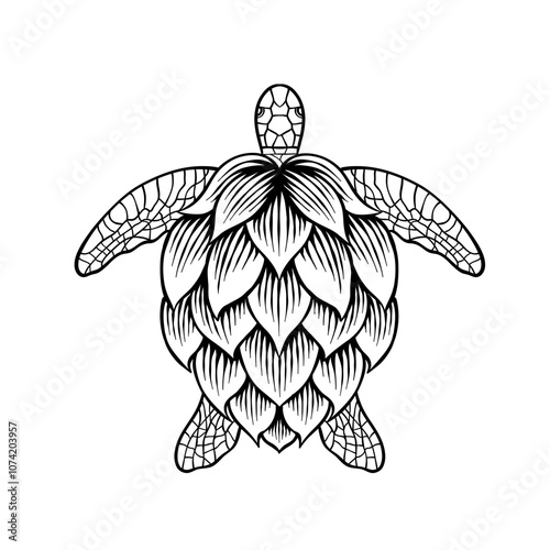 hand drawn illustration of hops combined with turtle