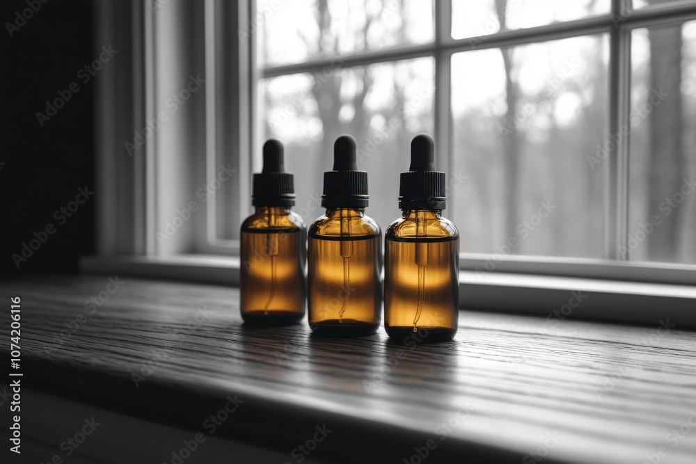 Sleek Amber Bottles with Subtle Shadows Sleek Amber Bottles with Subtle Shadows