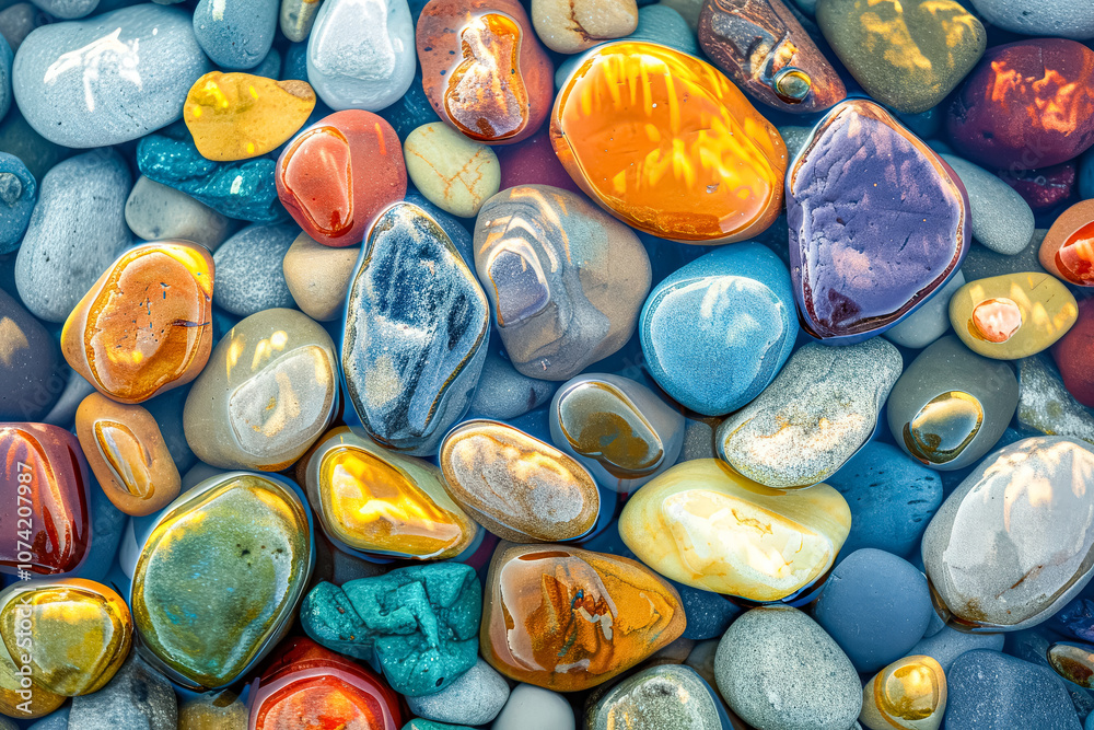 Pile of colorful rocks with a rainbow effect. Pile of colorful rocks with a rainbow effect.