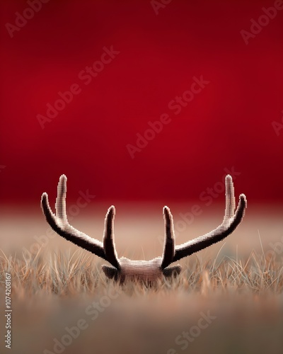 Artistic depiction of deer antlers against a red backdrop photo