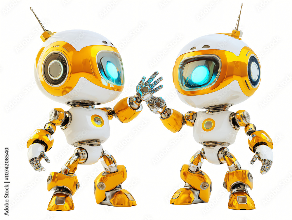 3D cartoon android robot holding a sign in a futuristic metal and blue style, isolated on white background, with a cute, tech-inspired design 3D cartoon android robot holding a sign in a futuristic metal and blue style, isolated on white background, with a cute, tech-inspired design