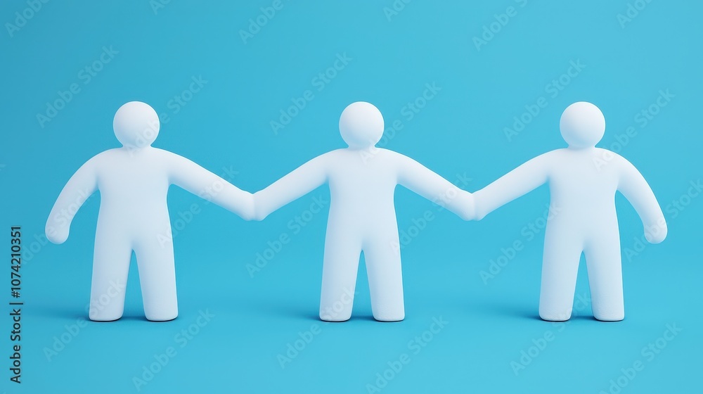 Unity Teamwork Collaboration 3D White Figures Holding Hands Unity Teamwork Collaboration 3D White Figures Holding Hands