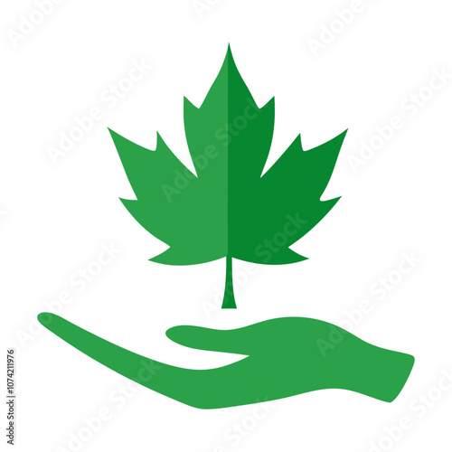 Maple Leaf Above Hand Vector Design.