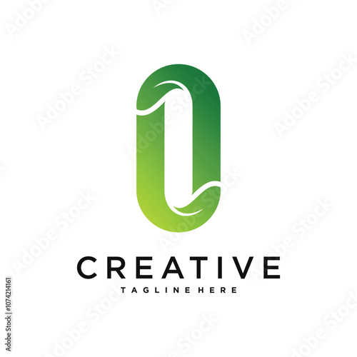 Abstract initial letter O and leaf logo design. Premium Vector