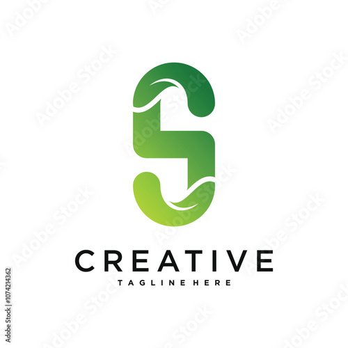 Abstract initial letter S and leaf logo design. Premium Vector