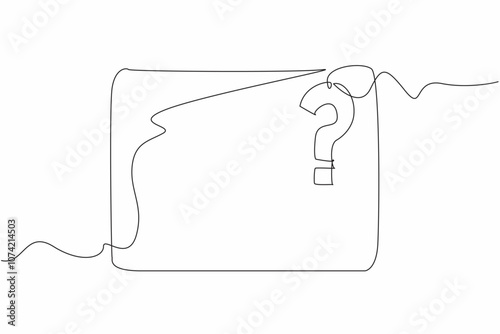 National Trivia Day. One single line drawing of rectangle with question mark hanging. Challenge a trivia contest, host one at home or attend a trivia night. Celebrate annual event. Vector illustration