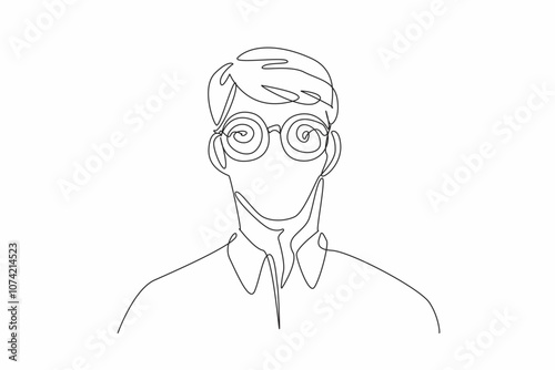 World Hypnotism Day. One single line drawing of young handsome man wearing hypnotizing glasses.  Technique through which one can affected an access subconscious mind to change behavior.