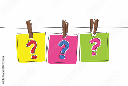 National Trivia Day. Reminders note paper with question mark written inside, hanging with cloth pin on clothesline. Celebrating annual event concept. Vector design illustration art.