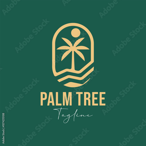 Golden palm tree logo design photo