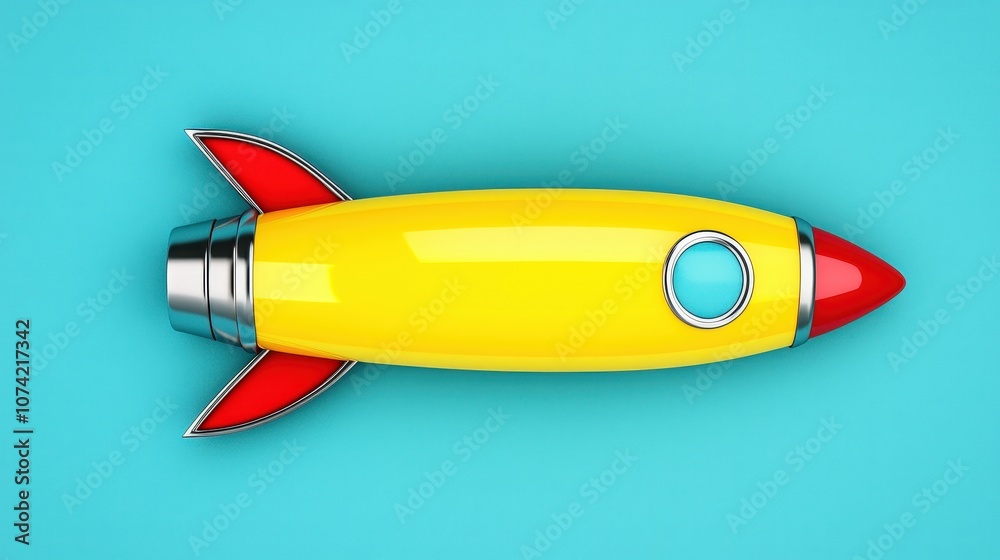 Yellow Rocket Ship Illustration 3D Render Blue Background Space Travel Startup Concep Yellow Rocket Ship Illustration 3D Render Blue Background Space Travel Startup Concep