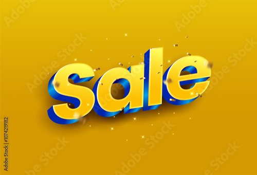 Sale 3d text vector glossy blue and yellow background