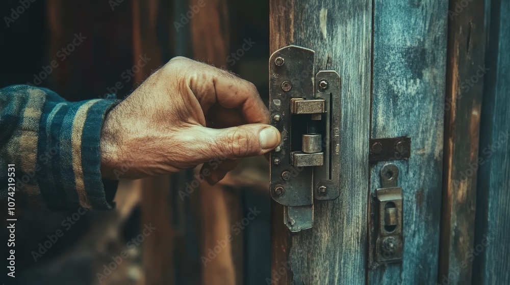 A skilled handyman repairing a door hinge, ensuring it opens and closes smoothly with every use. A skilled handyman repairing a door hinge, ensuring it opens and closes smoothly with every use.