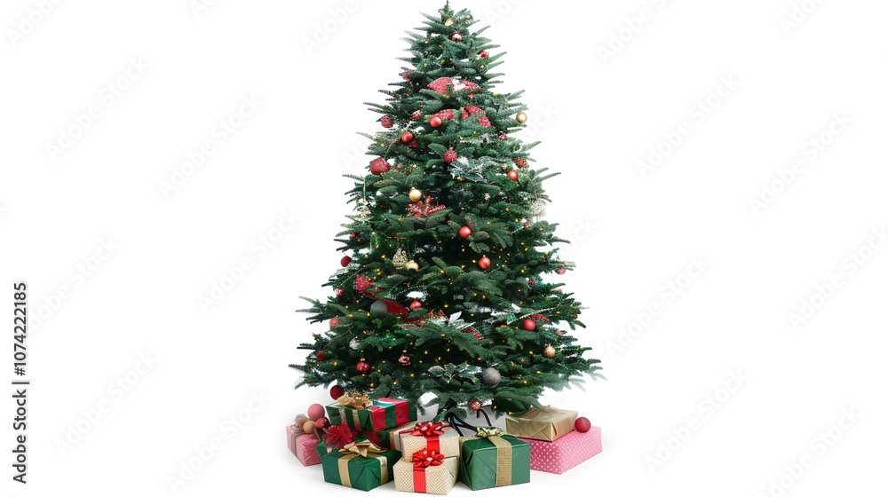 Christmas Tree with Presents Isolated on White Background - a festive and heartwarming visual. The Christmas tree with presents isolated on the white background creates a cheerful and inviting look. Christmas Tree with Presents Isolated on White Background - a festive and heartwarming visual. The Christmas tree with presents isolated on the white background creates a cheerful and inviting look.