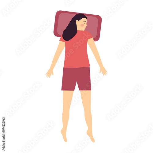 Girl Sleeping Position on the Pillow. Flat Cartoon Vector Illustration.