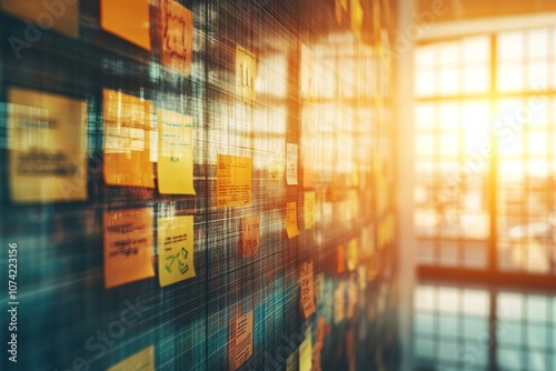 Wallpaper Mural A wall covered in sticky notes in a sunlit office. Torontodigital.ca