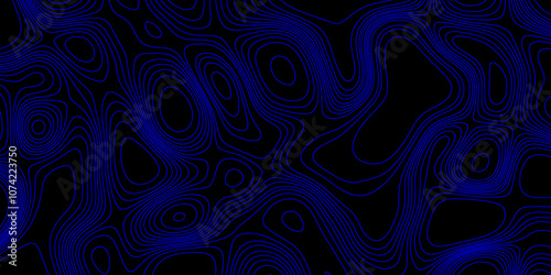 Luxury topographic wavy pattern and geographic grid map design mountain relief abstract lines background, contour maps vector illustration geometric blue wave curve lines texture black background.