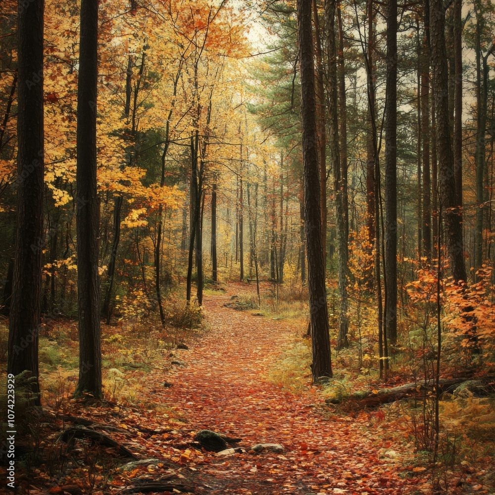 Fototapeta premium A Path Through a Golden Autumn Forest