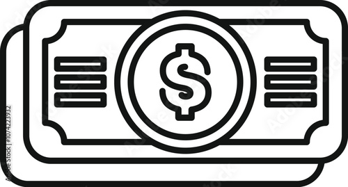 Line drawing of stacked paper money symbolizing wealth, income, and prosperity
