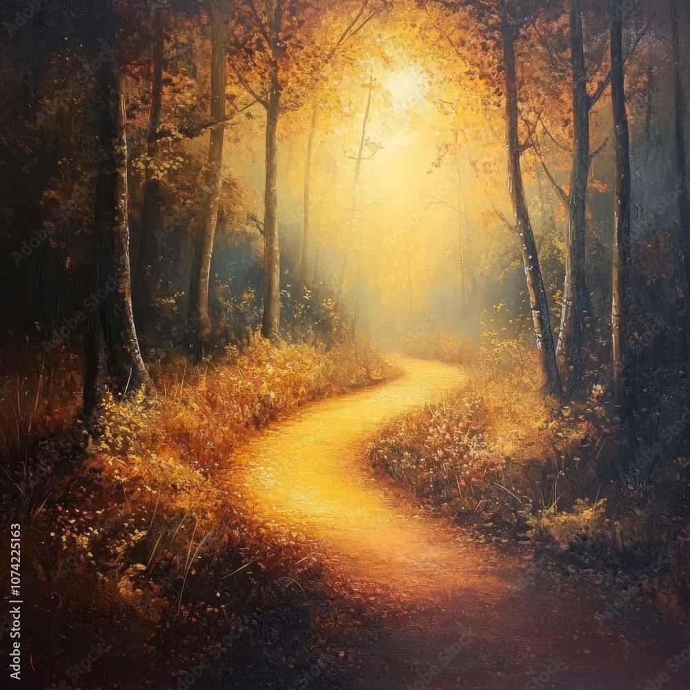 A Winding Path Through a Golden Autumn Forest A Winding Path Through a Golden Autumn Forest