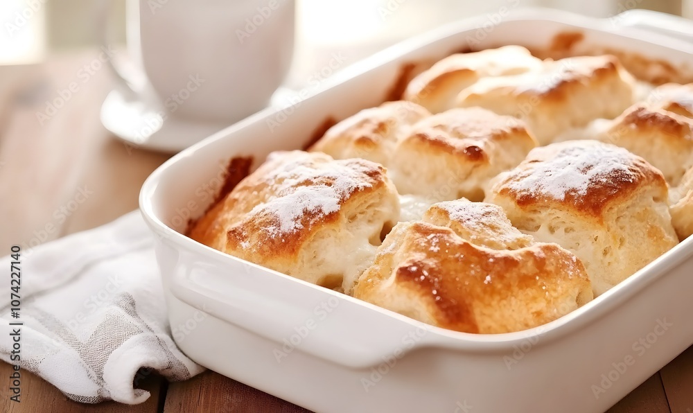 Fresh home made biscuits in baking dish, Generative AI Fresh home made biscuits in baking dish, Generative AI
