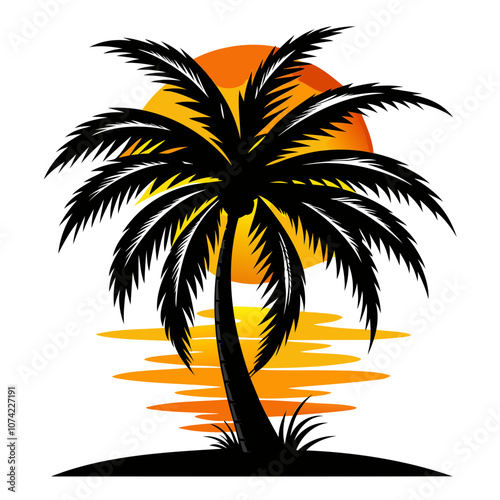 Bold black silhouette of a Tropical palm tree Isolated on a transparent background