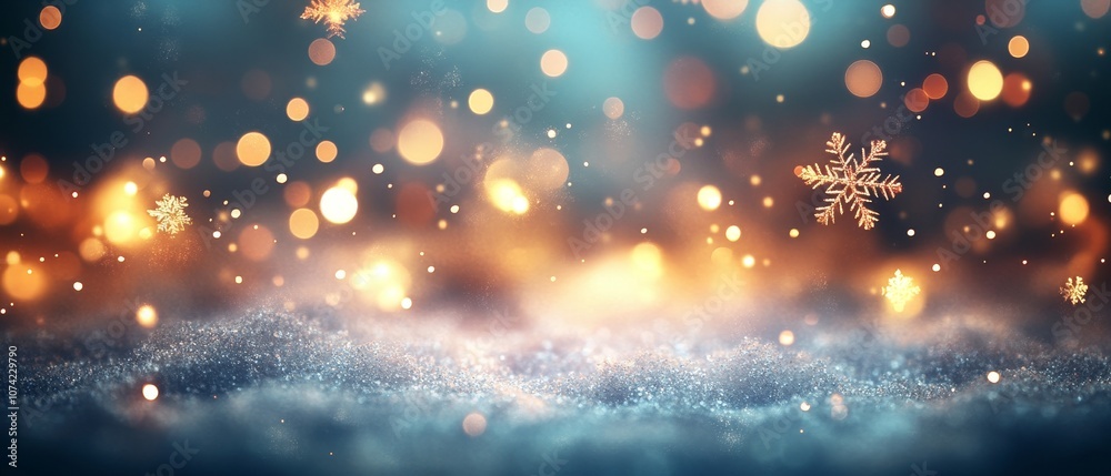Design a serene Christmas background with a softly blurred winter landscape, adorned with gently twinkling lights and delicate snowflakes, featuring ample copy space in the center for festive messages Design a serene Christmas background with a softly blurred winter landscape, adorned with gently twinkling lights and delicate snowflakes, featuring ample copy space in the center for festive messages