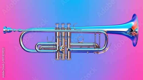 Shiny Silver Trumpet on Gradient Background Music Instrument Brass Jazz Musical Soun