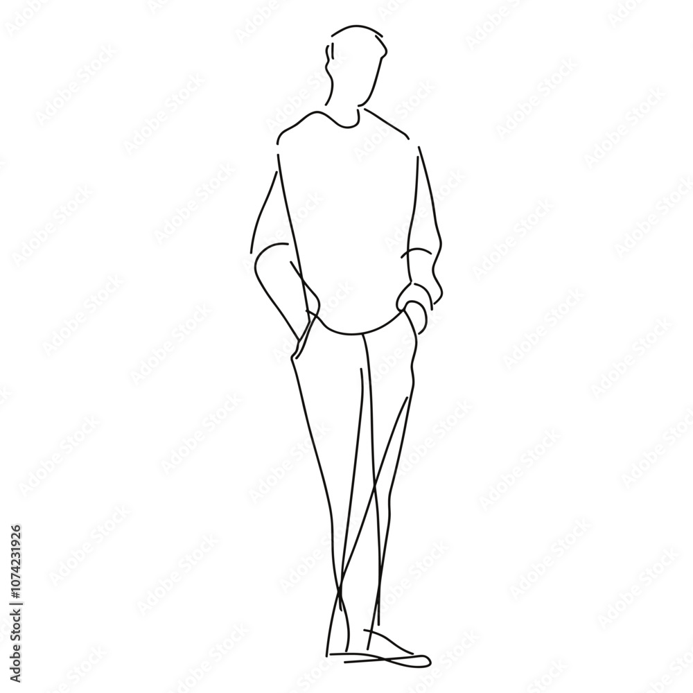 Man in Casual Pose Front View Line Art Man in Casual Pose Front View Line Art