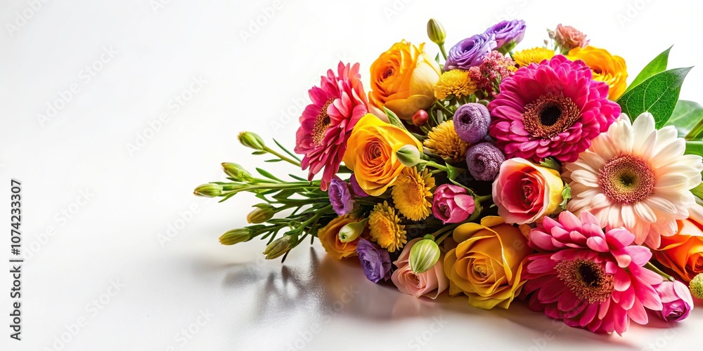 Obraz premium bunch of flowers against white background at a tilted angle