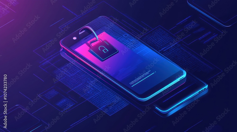 Illustration of a smartphone locked with a padlock, illustrating security measures to protect the device. Ai generative image Illustration of a smartphone locked with a padlock, illustrating security measures to protect the device. Ai generative image