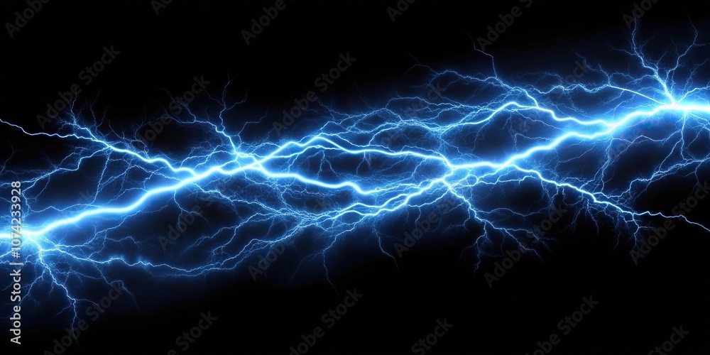 Fototapeta premium Blue lightning strike on dark background