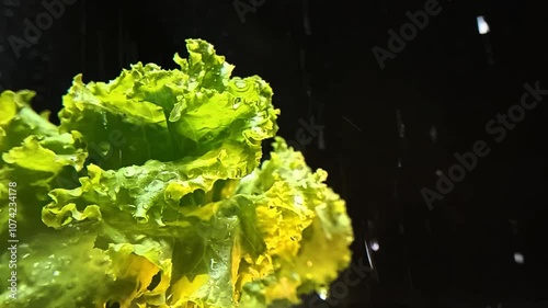 Rain Water On watercress plant. black background. with rain sound