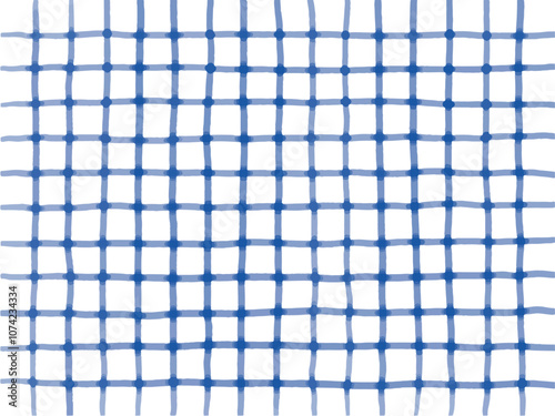 手描き背景　水彩　チェック　ブルー