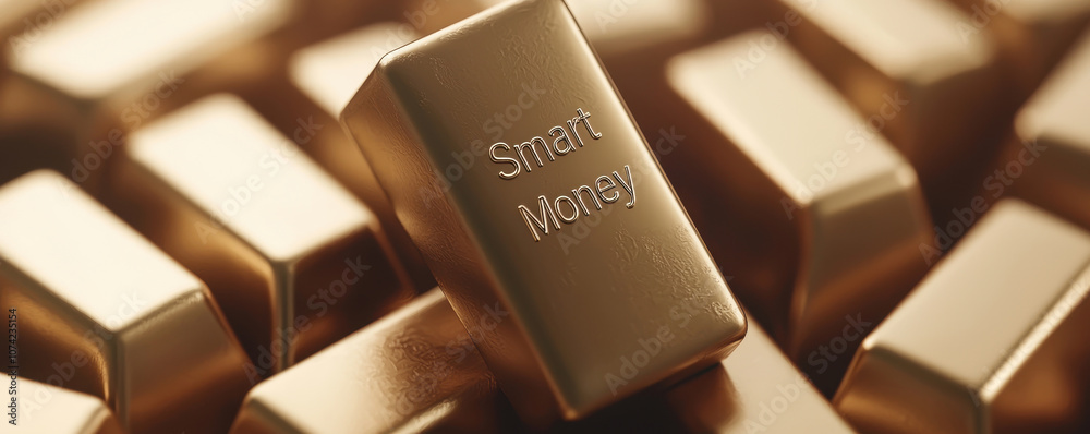 close up of gold bars with Smart Money engraved, symbolizing wealth close up of gold bars with Smart Money engraved, symbolizing wealth