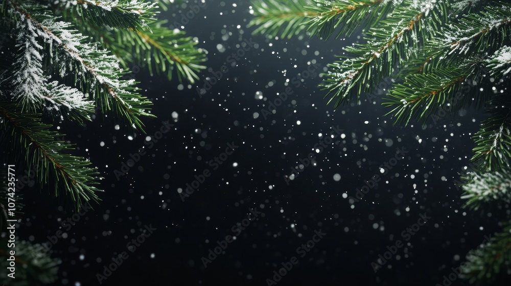 Black background with snowy fir branches. Premium Christmas background Black background with snowy fir branches. Premium Christmas background