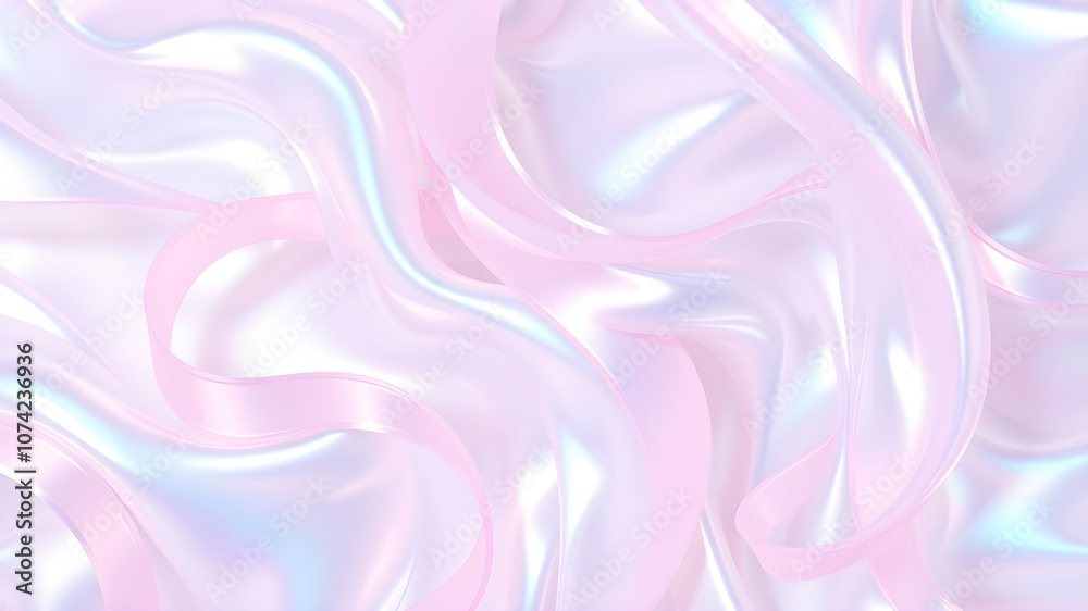 Obraz premium Iridescent, ribbon-like waves in pastel pinks and blues, with a holographic shine that gives a dreamy, futuristic touch