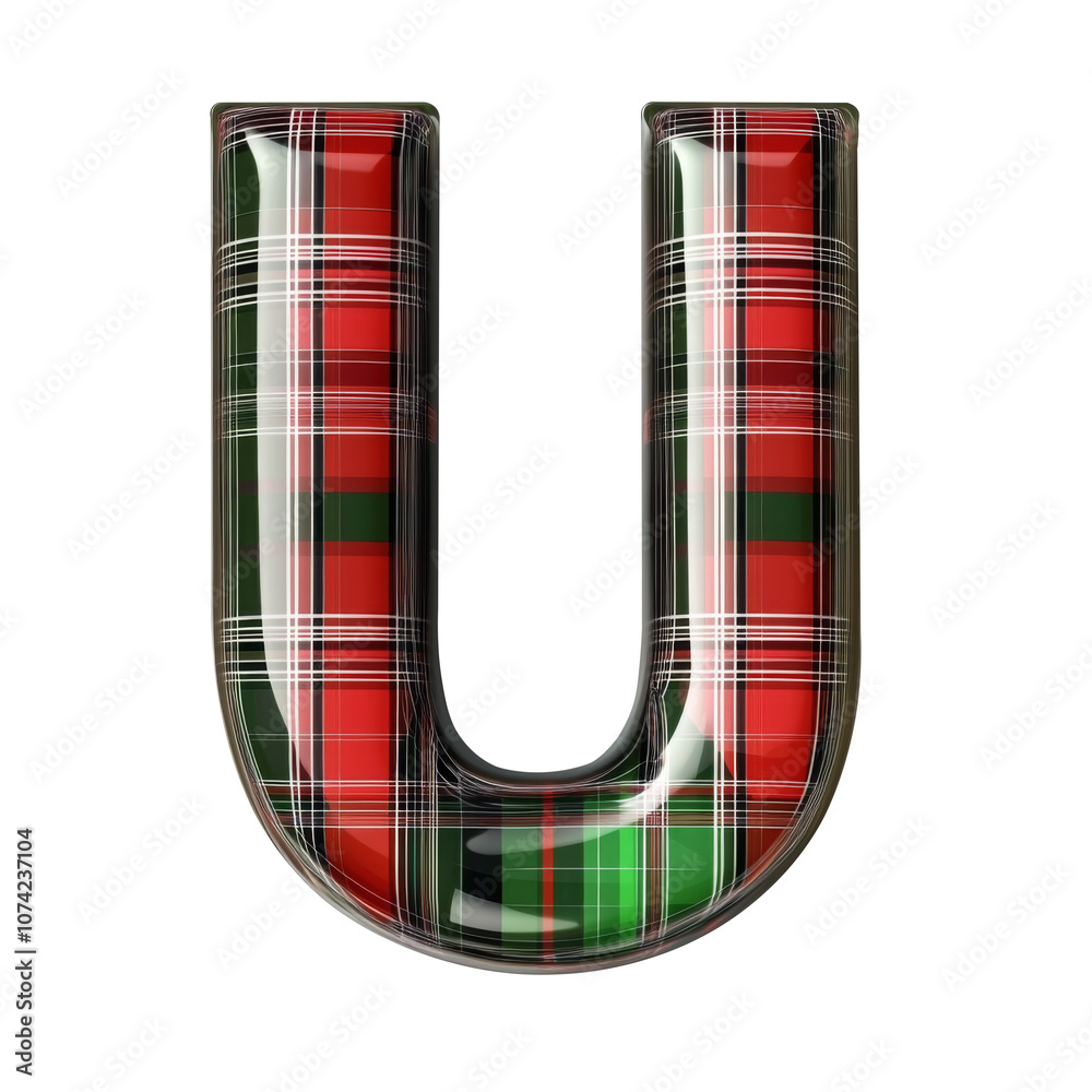 red green christmas style U alphabet Realistic 3D on white background. red green christmas style U alphabet Realistic 3D on white background.