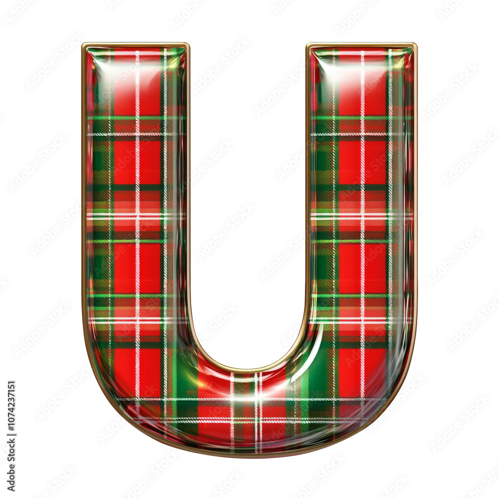 red green christmas style U alphabet Realistic 3D on white background. red green christmas style U alphabet Realistic 3D on white background.