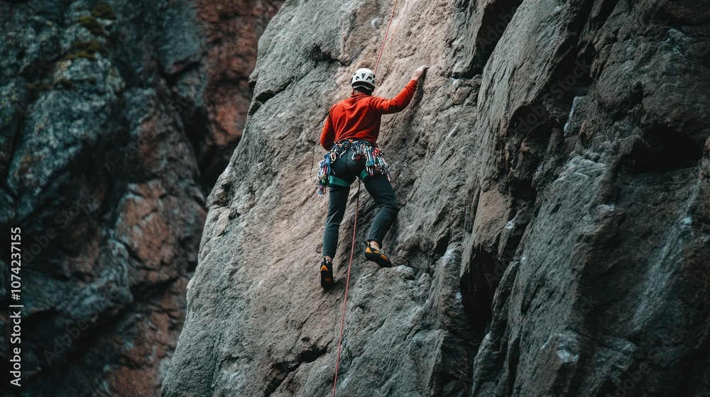 Climber Ascending a Rugged Rock Face Climber Ascending a Rugged Rock Face