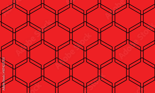 abstract geometric outline hexagon pattern on red.