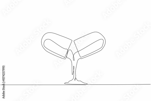 National Pharmacist Day. One single line drawing of opened capsule and remove the ingredient powder from it. New medicine formula innovation concept. Continuous line vector art illustration