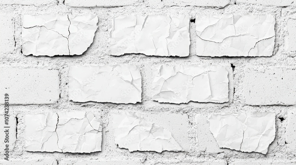White Brick Wall Texture with Crumpled Paper Overlay Abstract Background White Brick Wall Texture with Crumpled Paper Overlay Abstract Background