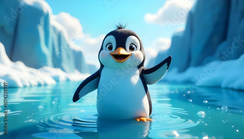 cute penguin standing icy landscape