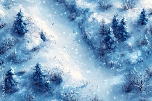 Winter Landscape Mountain Wilderness Tabletop RPG Map, Fantasy Roleplaying Exterior Snowy Forest Dungeon Battlemap, Adventure Games Encounters, Gaming Art Design, TTRPG Buildings Architecture Concept