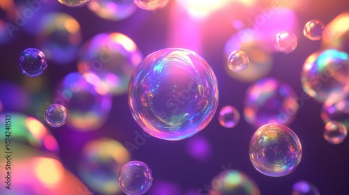 Glowing Rainbow Bubbles 3D Render Abstract Background