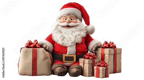 PNG, Santa Claus and red sack, santa isolated on white background.