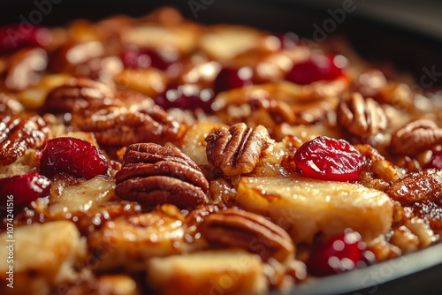 Golden Stuffing with Cranberries and Pecans for National Stuffing Day, Thanksgiving, and Christmas Celebrations