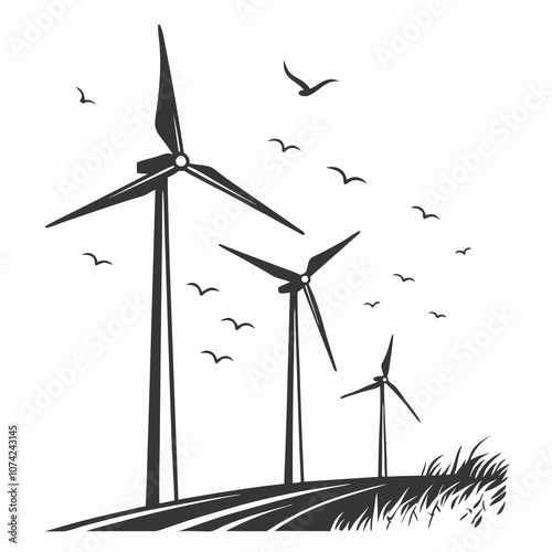 Wind turbines silhouette  vector illustration 