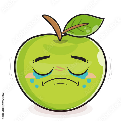green apple crying face cartoon cute