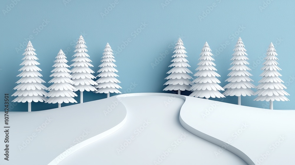 Obraz premium Minimalist Winter Scene with Snowy Trees and Winding Path